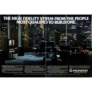 1981 Pioneer Syscom Home Stereo 2pg Vintage Print Ad City Skyline 80s Wall Art